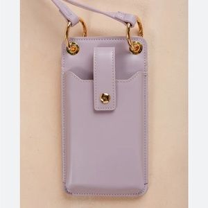 Lavender leather wallet/ phone case with strap